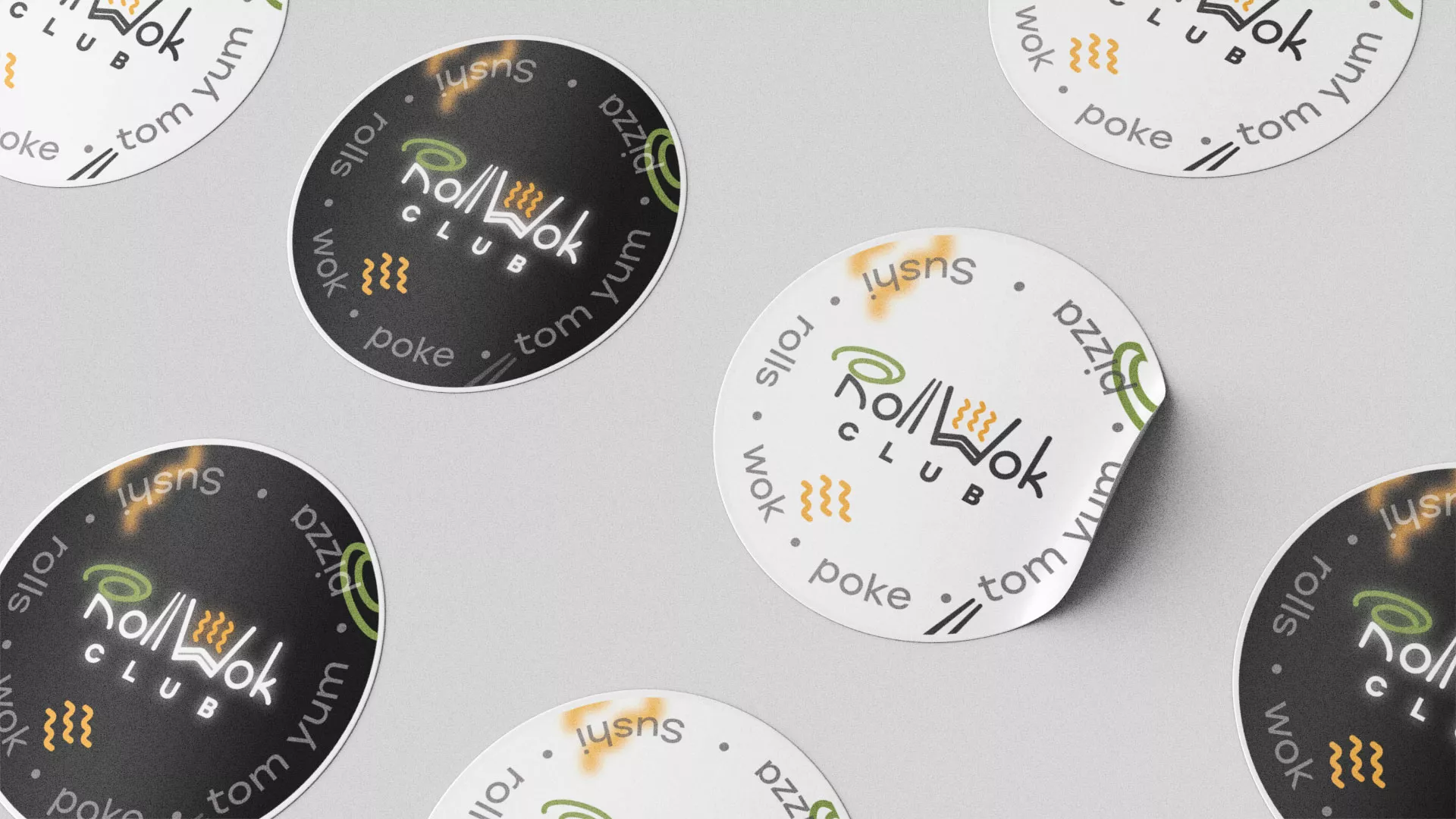 Разработка наклеек для суши-бара «Roll Wok Club» в Славске